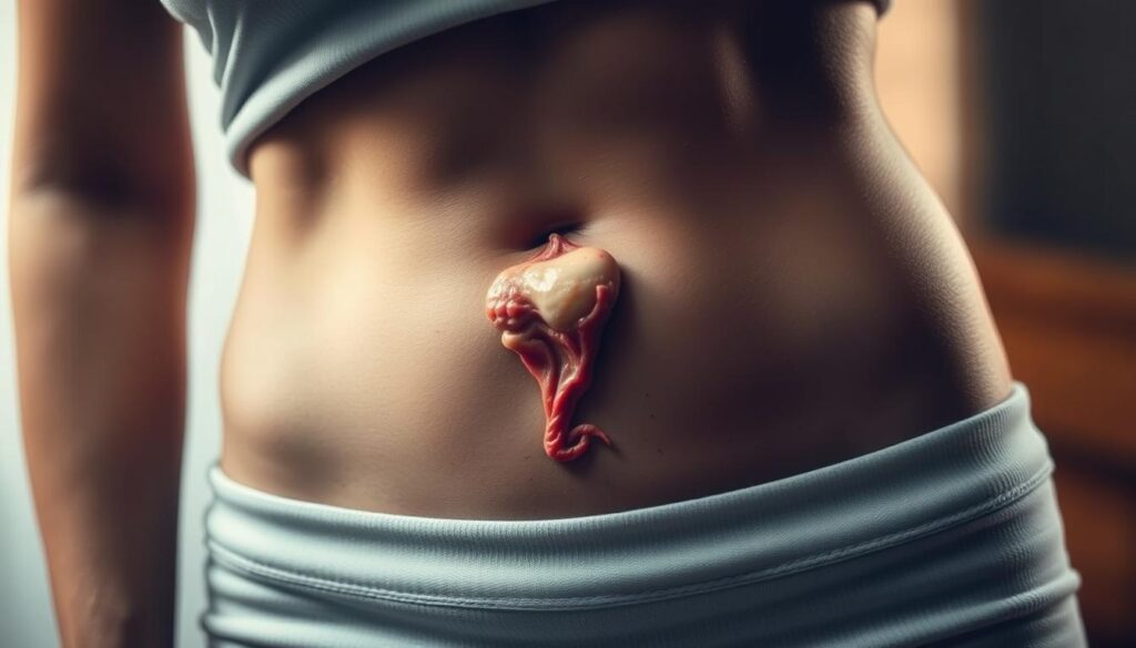 A close-up view of a woman's lower abdomen and pelvic region, with a visual representation of the impact of high estrogen levels on reproductive health. The image should depict swollen or inflamed reproductive organs, discoloration, and potential disruptions to the menstrual cycle. The lighting should be soft and muted, creating a sense of unease and discomfort. The background should be slightly blurred, keeping the focus on the central subject matter. The overall mood should convey the warning signs and potential issues associated with high estrogen levels, encouraging viewers to seek medical attention.