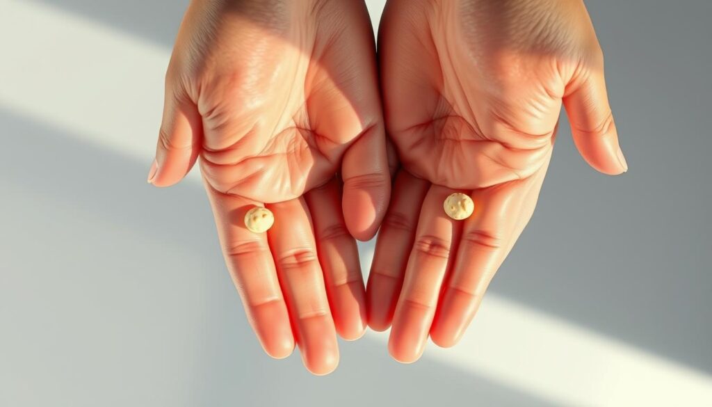 A close-up view of two hands in a detailed anatomical illustration, showcasing the transmission of molluscum contagiosum. The hands are rendered with realistic skin textures, meticulously depicting the characteristic raised, dome-shaped lesions associated with the viral infection. The scene is illuminated by soft, natural lighting, casting subtle shadows to accentuate the tactile quality of the skin. The background is a muted, clinical setting, allowing the central focus to remain on the hands and the visual representation of the infectious process. The overall mood is informative and educational, intended to effectively illustrate the section on the spread of molluscum contagiosum. A close-up view of two hands in a detailed anatomical illustration, showcasing the transmission of molluscum contagiosum. The hands are rendered with realistic skin textures, meticulously depicting the characteristic raised, dome-shaped lesions associated with the viral infection. The scene is illuminated by soft, natural lighting, casting subtle shadows to accentuate the tactile quality of the skin. The background is a muted, clinical setting, allowing the central focus to remain on the hands and the visual representation of the infectious process. The overall mood is informative and educational, intended to effectively illustrate the section on the spread of molluscum contagiosum.