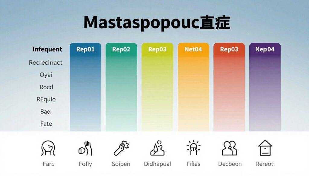 A detailed chart illustrating symptoms of masturbation addiction, with clear sections highlighted to indicate various frequencies and signs. The foreground features neatly arranged icons representing common symptoms, such as fatigue, social withdrawal, and decreased productivity, designed in a minimalist style. In the middle, there are distinct columns labeled with different frequency levels, ranging from infrequent to excessive, using a color gradient to signify severity. The background is a subtle gradient of soft blues that conveys a calm and informative atmosphere. Soft, natural lighting enhances the clarity of the chart, adding to a professional and educational feel. The overall mood should be serious and informative, suitable for a health-related context.