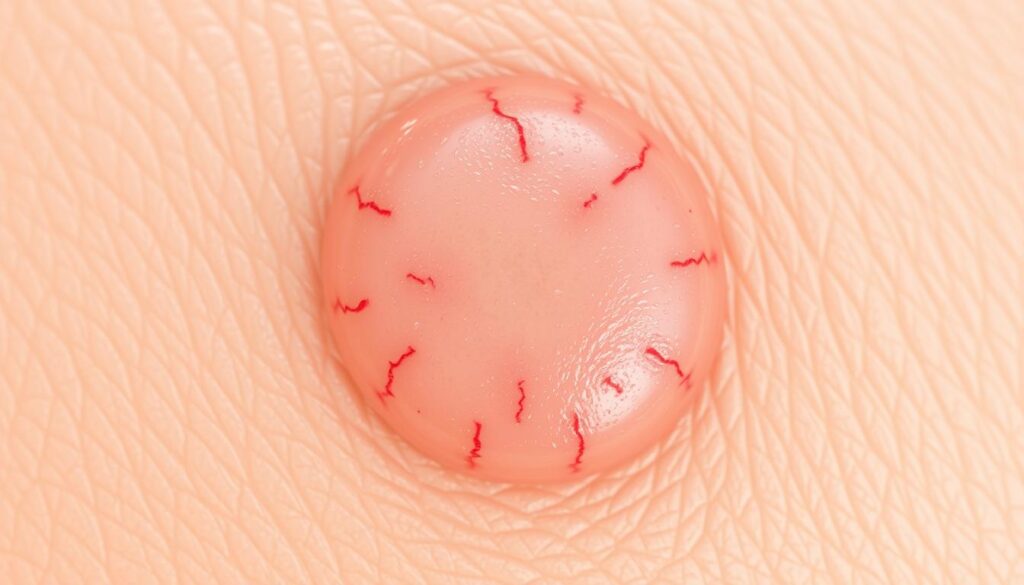 A detailed, high-resolution close-up image of a basal cell carcinoma on the skin, depicting the characteristic pearly, translucent appearance with telltale small blood vessels. The image should be well-lit, with a sharp focus and crisp details, showcasing the textural irregularities and the distinct borders of the lesion. The background should be neutral, providing a clean, clinical context to highlight the medical nature of the subject. Render the image with a realistic, almost photographic quality, emphasizing the nuanced colors and tones of the cancerous growth to aid in the understanding of Gordon Ramsay's specific condition. A detailed, high-resolution close-up image of a basal cell carcinoma on the skin, depicting the characteristic pearly, translucent appearance with telltale small blood vessels. The image should be well-lit, with a sharp focus and crisp details, showcasing the textural irregularities and the distinct borders of the lesion. The background should be neutral, providing a clean, clinical context to highlight the medical nature of the subject. Render the image with a realistic, almost photographic quality, emphasizing the nuanced colors and tones of the cancerous growth to aid in the understanding of Gordon Ramsay's specific condition.