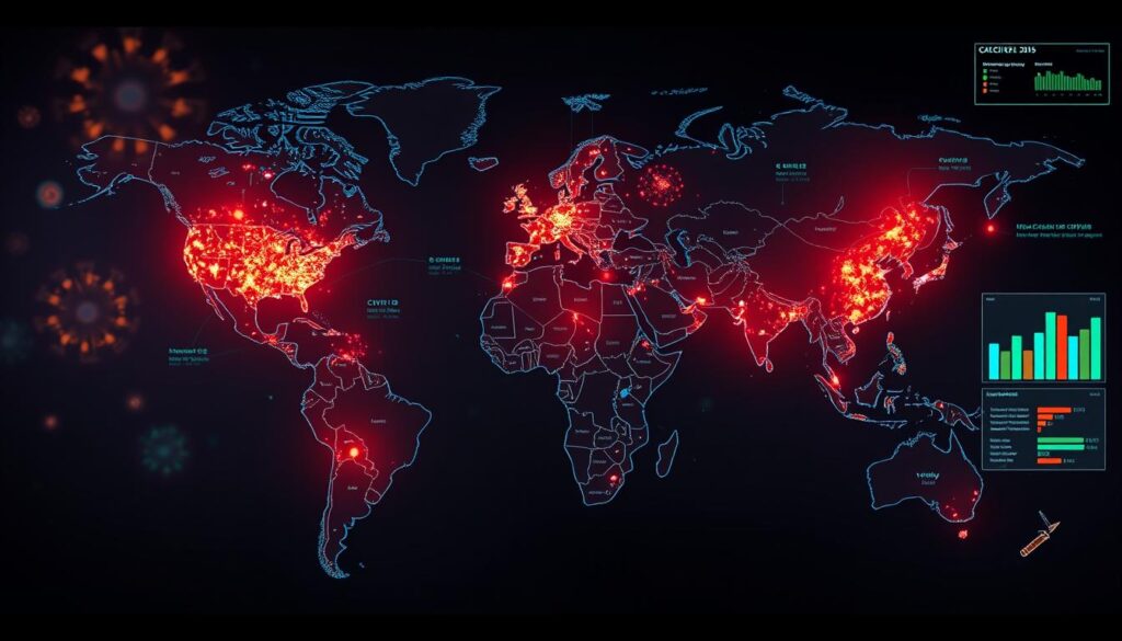 A global map illuminated with vibrant vaccination data visualizations, showcasing the COVID-19 immunization rates across various regions in the year 2025. The map is depicted in a high-resolution, photorealistic style, with detailed country outlines and borders. Overlaying the map are dynamic, color-coded data points and graphs that illustrate vaccination coverage, herd immunity levels, and the ongoing progress in combating the pandemic. The scene is lit by a soft, diffused lighting that casts a hopeful, optimistic tone, conveying a sense of scientific advancement and worldwide collaboration in the fight against COVID-19. The overall composition emphasizes the interconnectedness of global public health efforts and the crucial role vaccination plays in shaping the future. A global map illuminated with vibrant vaccination data visualizations, showcasing the COVID-19 immunization rates across various regions in the year 2025. The map is depicted in a high-resolution, photorealistic style, with detailed country outlines and borders. Overlaying the map are dynamic, color-coded data points and graphs that illustrate vaccination coverage, herd immunity levels, and the ongoing progress in combating the pandemic. The scene is lit by a soft, diffused lighting that casts a hopeful, optimistic tone, conveying a sense of scientific advancement and worldwide collaboration in the fight against COVID-19. The overall composition emphasizes the interconnectedness of global public health efforts and the crucial role vaccination plays in shaping the future.