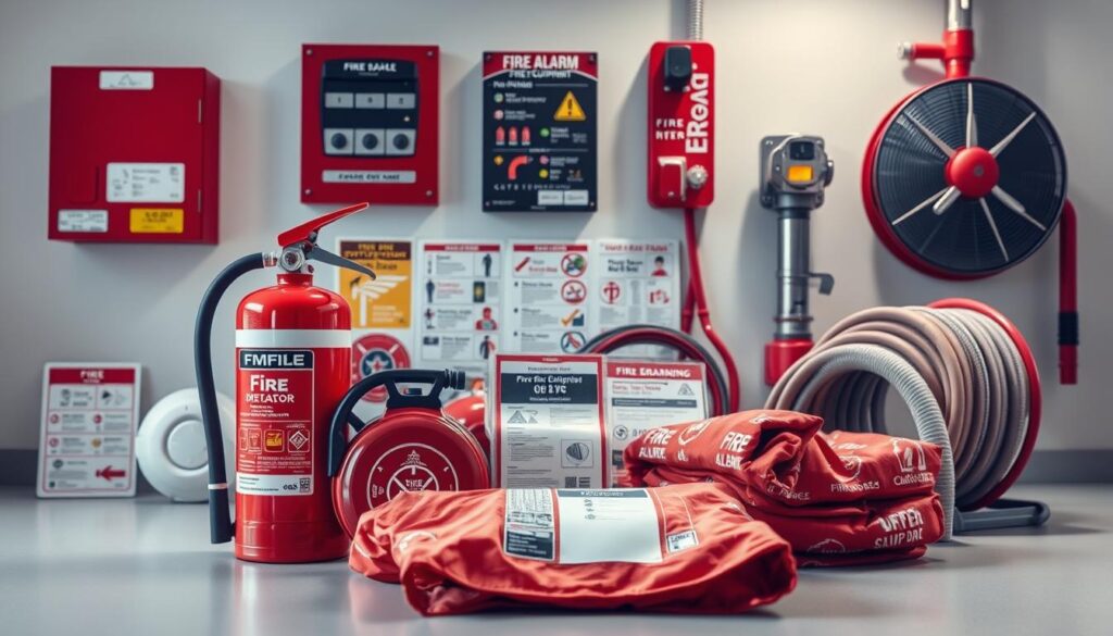 A well-lit, high-resolution image of an assortment of fire safety equipment arranged on a clean, neutral surface. In the foreground, a red fire extinguisher, a smoke detector, and a fire blanket. In the middle ground, a fire alarm panel and a set of fire safety signage. In the background, a fire hose reel and a fire sprinkler system. The image should convey a sense of preparedness and attention to detail, with a focus on the essential tools needed to prevent and respond to leaf-burning accidents. A well-lit, high-resolution image of an assortment of fire safety equipment arranged on a clean, neutral surface. In the foreground, a red fire extinguisher, a smoke detector, and a fire blanket. In the middle ground, a fire alarm panel and a set of fire safety signage. In the background, a fire hose reel and a fire sprinkler system. The image should convey a sense of preparedness and attention to detail, with a focus on the essential tools needed to prevent and respond to leaf-burning accidents.