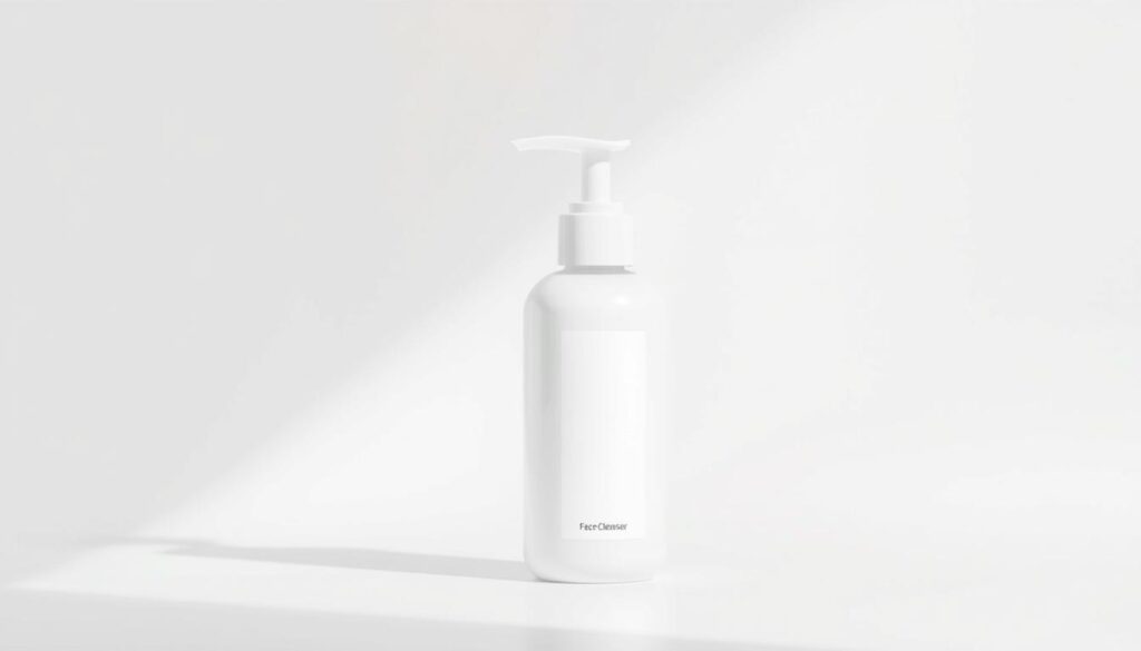 Generate an image of a gentle face cleanser bottle with a clean, minimalist design. Generate an image of a gentle face cleanser bottle with a clean, minimalist design.