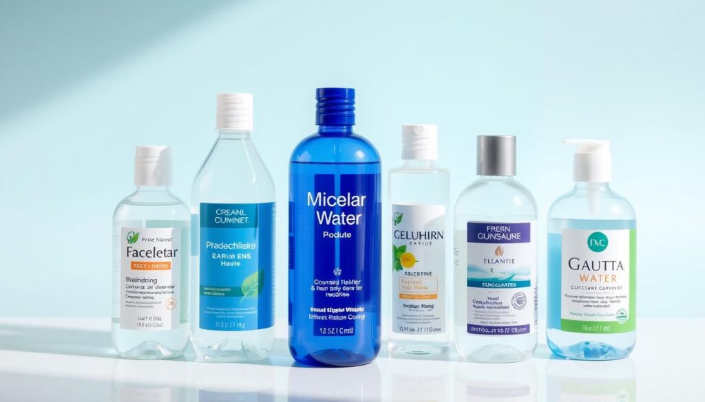 Generate an image of affordable micellar water and face wash products Generate an image of affordable micellar water and face wash products