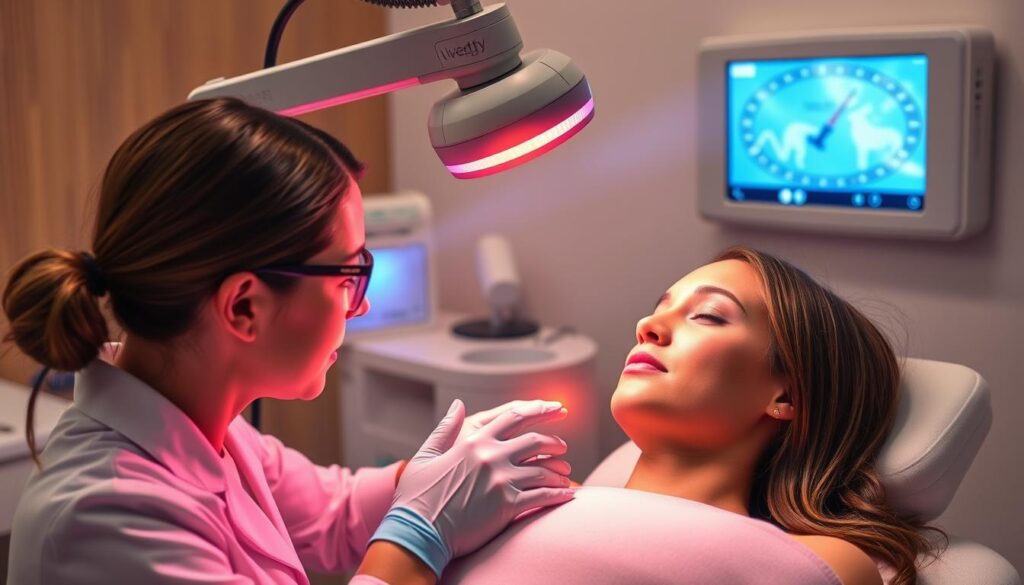 Generate an image of laser therapy for treating PIH. Generate an image of laser therapy for treating PIH.