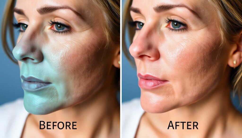 Generate an image showing before and after results of laser pigmentation removal