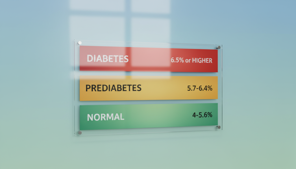 HbA1c reference values chart showing normal, prediabetes, and diabetes ranges
