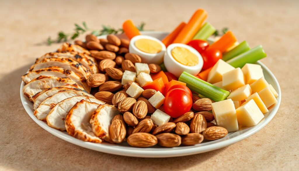High protein snacks arranged on a plate