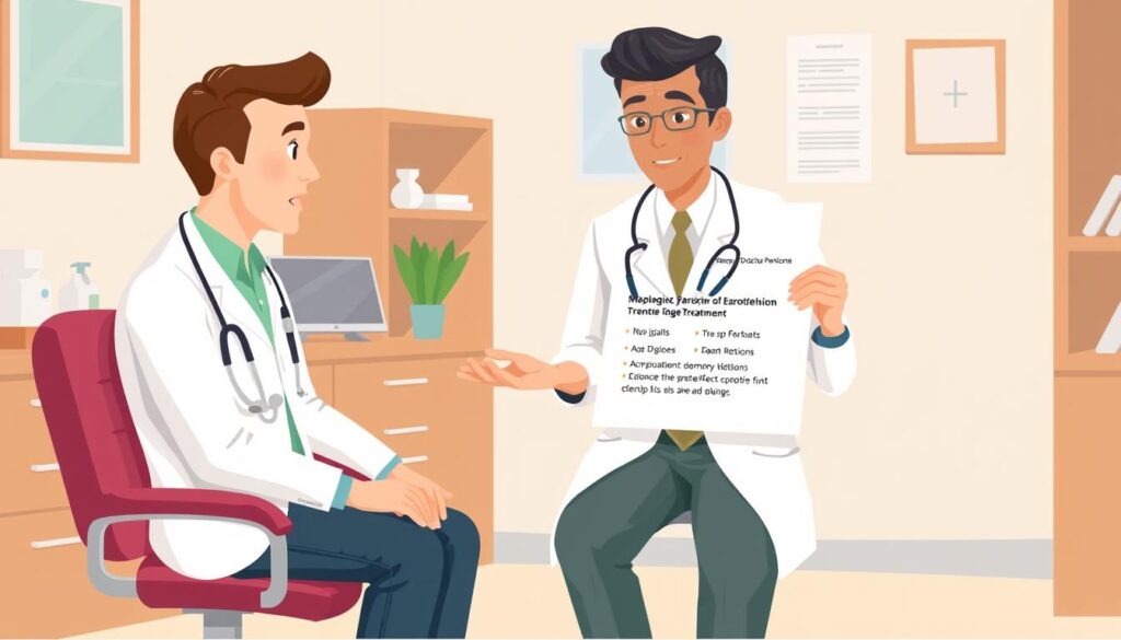Image of a dermatologist explaining isotretinoin treatment and its side effects to a patient Image of a dermatologist explaining isotretinoin treatment and its side effects to a patient