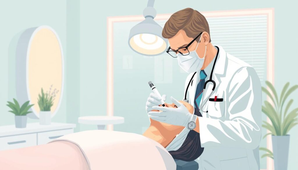 Image of a dermatologist performing a professional hyperpigmentation treatment Image of a dermatologist performing a professional hyperpigmentation treatment