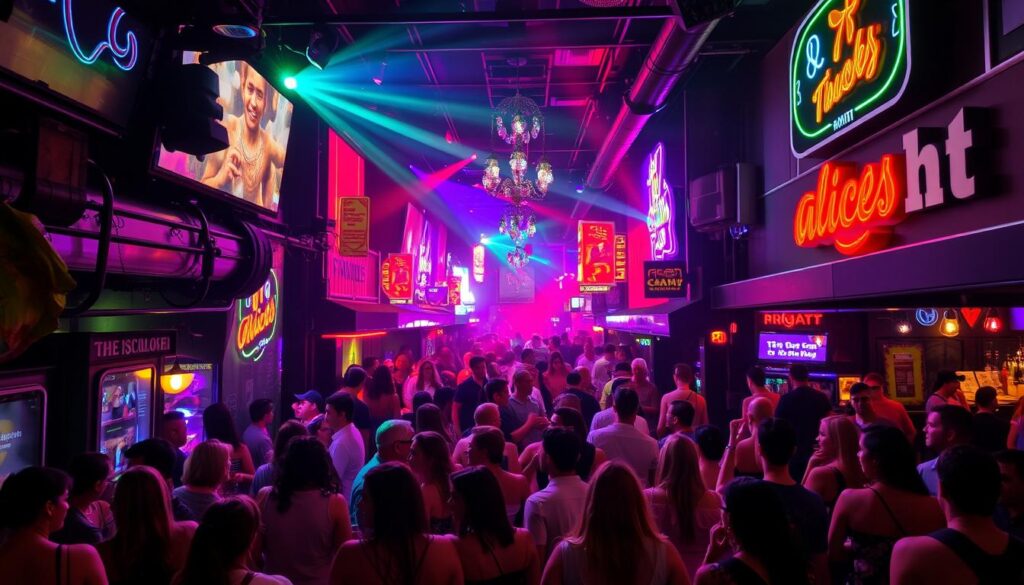 Image of a lively club on 6th Street in Austin, Texas.