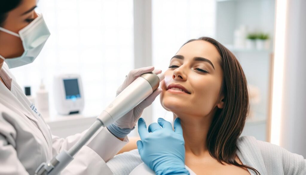 Image of a microdermabrasion procedure being performed