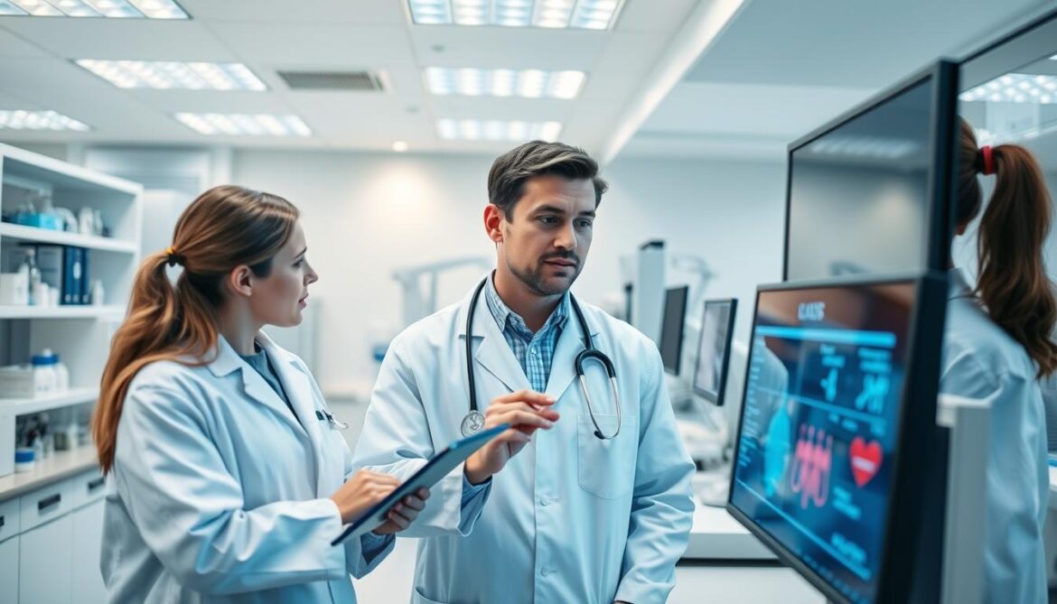 Medical professionals analyzing lab-based health information at Life Medical Lab