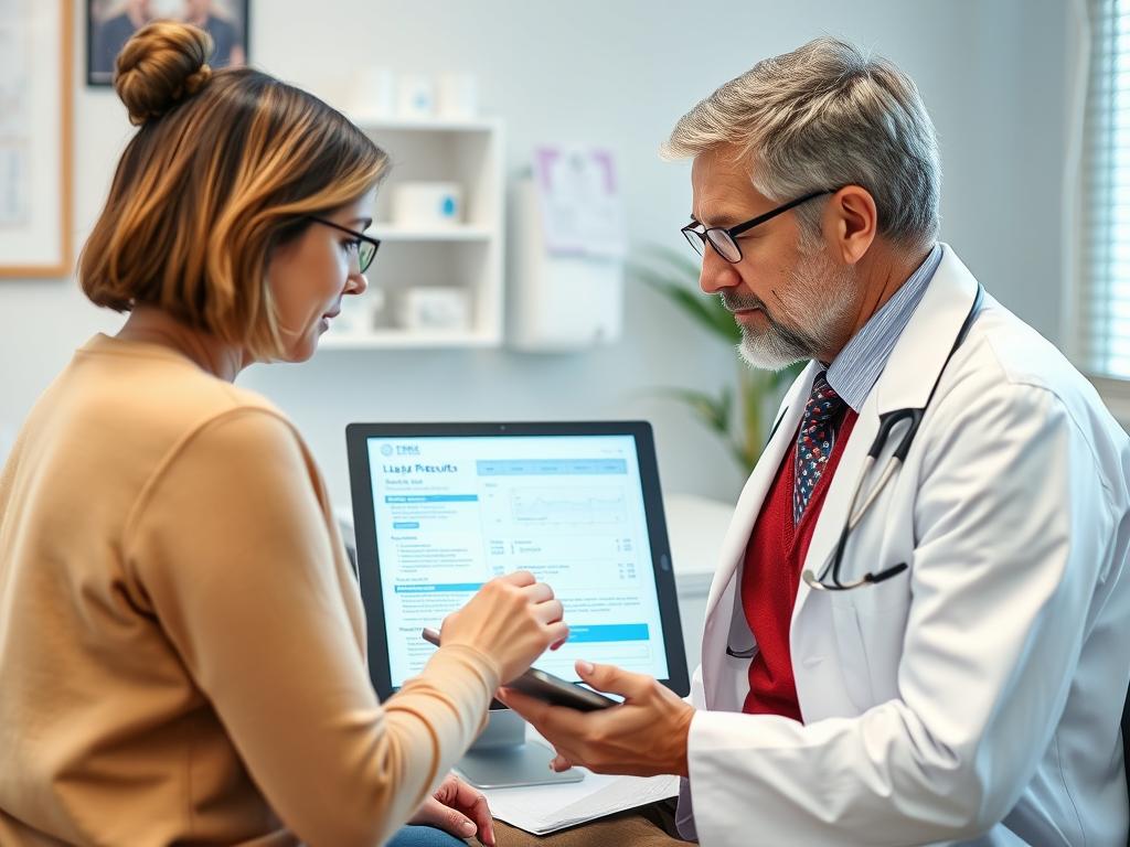 Patient reviewing lab-based health information with their doctor