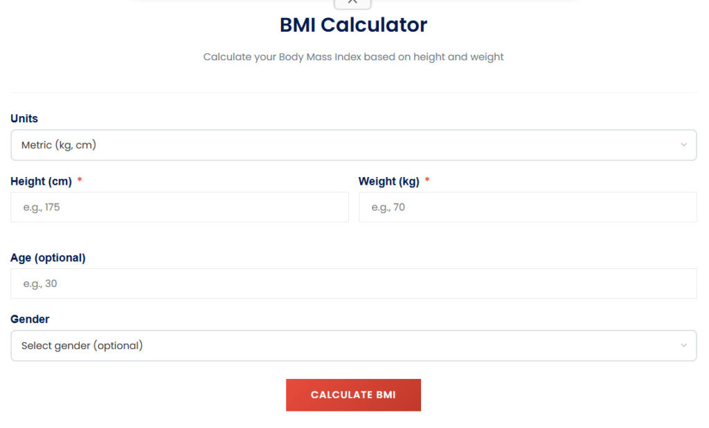 displaying the BMR calculator