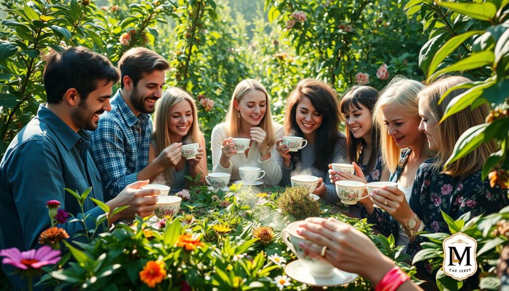 herbal tea enthusiasts enjoying a custom blend herbal tea enthusiasts enjoying a custom blend