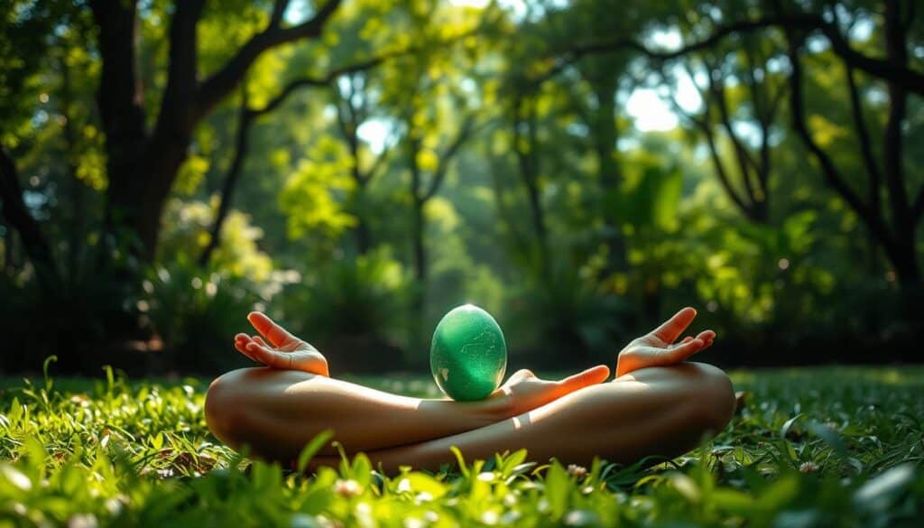 meditation with jade stone